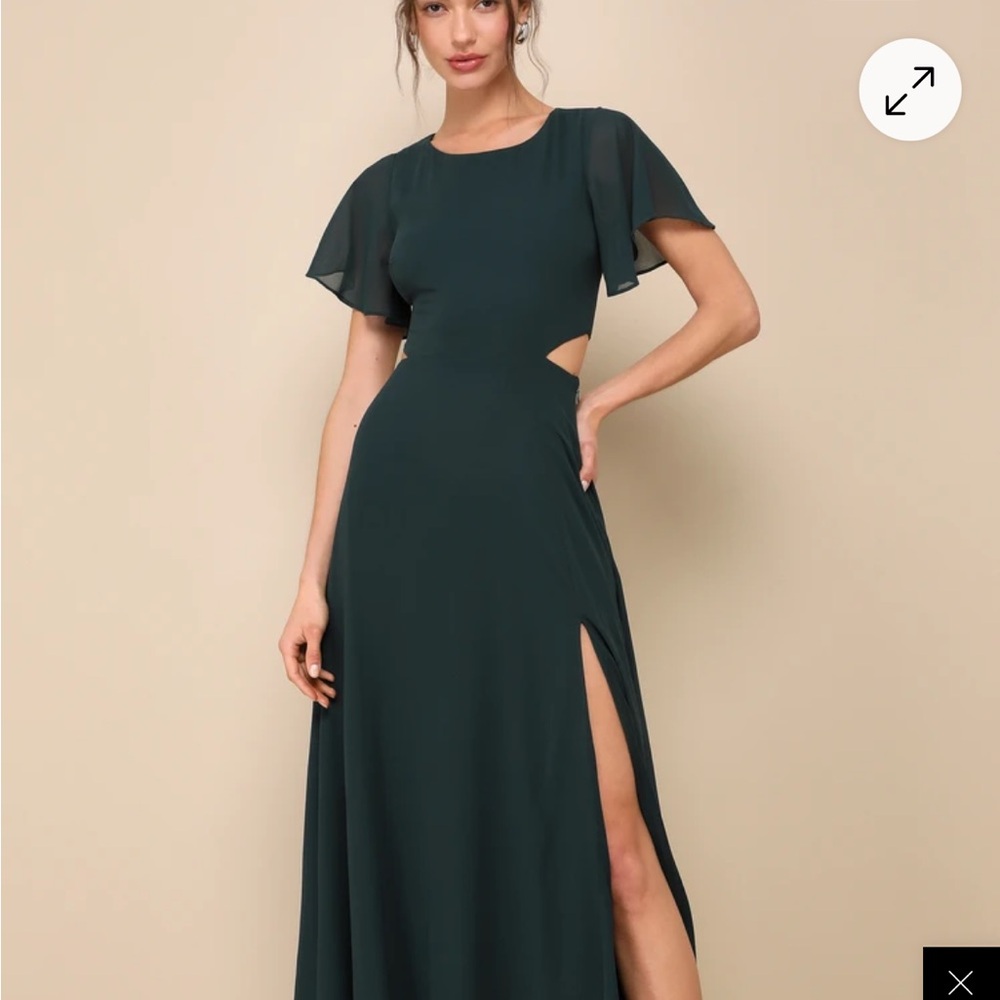 Lulu's Deep Green Flutter Sleeve Maxi Dress